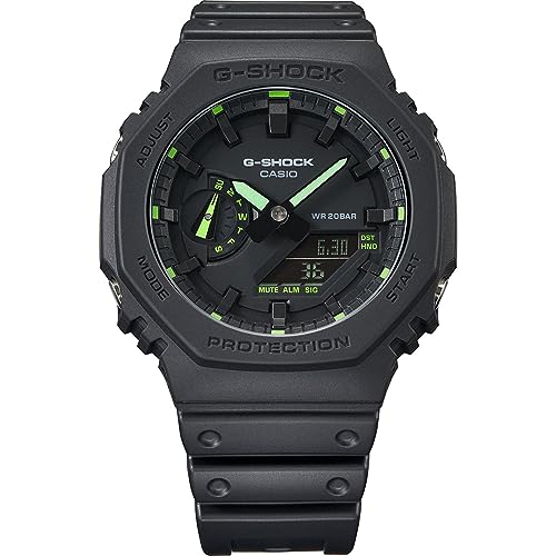 GA-2100-1A3ER shown for G-Shock GA-2100-1A3ER Buying Guide: Black and Green Octagonal Watch