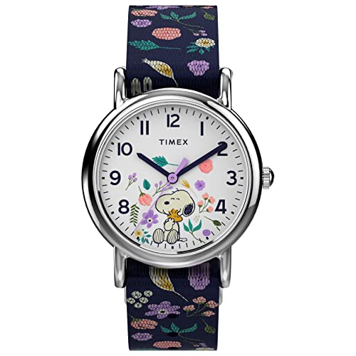 Timex Peanuts Weekender Snoopy 31mm vs Blue Floral Weekender 31mm — verified Timex catalog comparison image