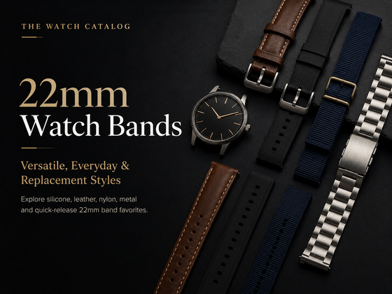 22mm Watch Bands collection featuring leather, silicone, nylon, metal, and quick-release replacement band styles.