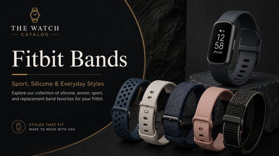 Fitbit Bands collection featuring silicone, woven, sport, and everyday replacement bands in multiple colors and styles.