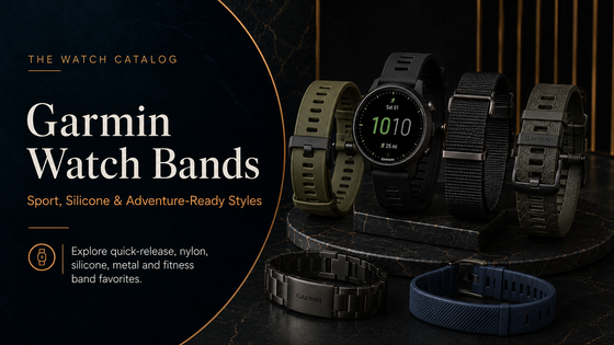 Garmin Watch Bands collection featuring silicone, nylon, metal, quick-release, sport, and adventure-ready replacement band styles.