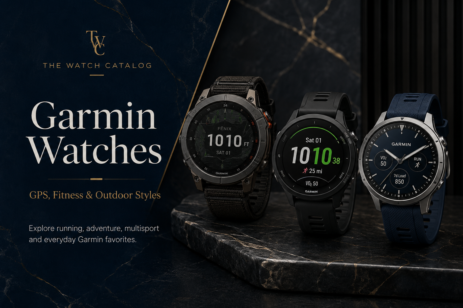 Garmin Watches collection featuring GPS, running, fitness, multisport, outdoor, and everyday smartwatch styles.