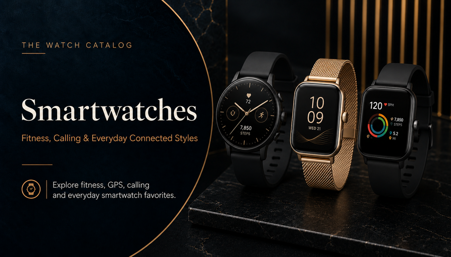 Smartwatches collection featuring fitness tracking, GPS, calling, heart-rate monitoring, and everyday connected watch styles.