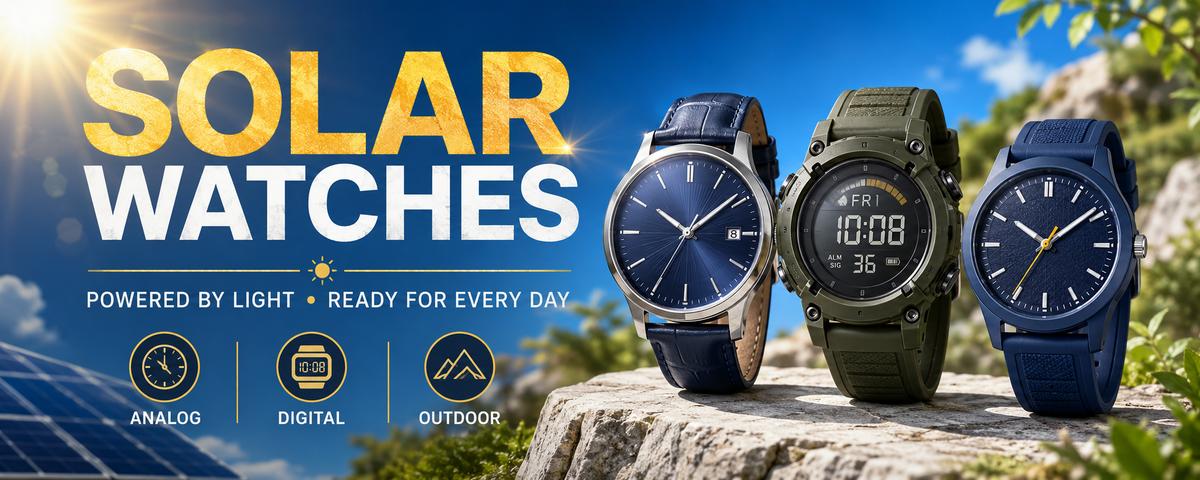 Solar watches powered by light in analog, digital and outdoor styles