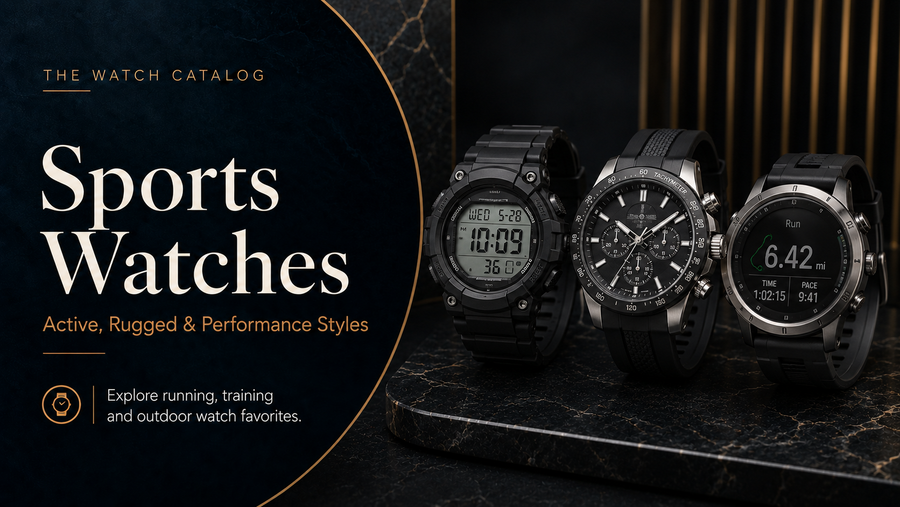 Sports Watches collection featuring rugged digital, chronograph, GPS, running, training, and outdoor performance watch styles.