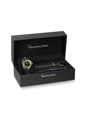 Hamilton American Classic Pan Europ Day Date Automatic Watch, 42mm Stainless Steel Case, Swiss Made, Black Dial Analog Wrist Watch, 50m Waterproof, Sapphire Crystal, Cow Leather Strap