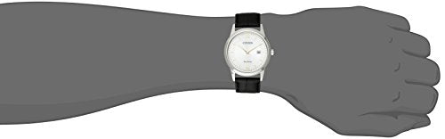 Citizen Men's Eco-Drive Classic Watch in Stainless Steel with Black Leather Strap, Silver Dial (Model: AW1236-03A)