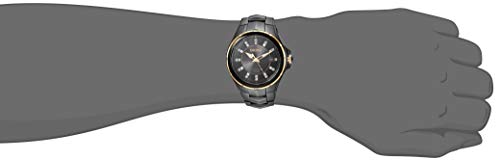 SEIKO SNE506 Watch for Men - Coutura Collection - Solar Powered, with Diamond Markers, Black Ion Finish with Gold Accents, Stainless Steel Case & Bracelet, and Sunray Black Dial