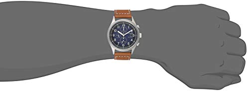 CITIZEN Men's Eco-Drive Weekender Garrison Chronograph Field Watch in Stainless Steel with Brown Leather Strap, Blue Dial (Model: CA0621-05L)