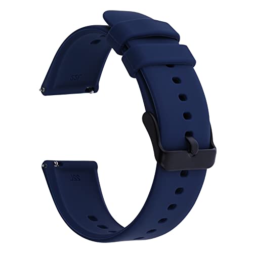 TIESOME Silicone Watch Bands, Quick Release Waterproof Soft Rubber Replacement Straps with Silver Plated Stainless Steel Buckle Compatible with Smart Watch Sport Watch for Men Women (22mm, Blue)
