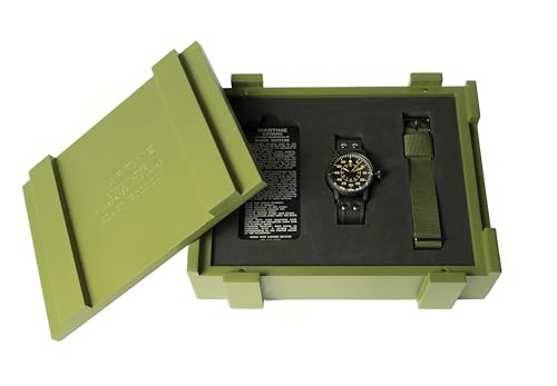 WARTIME | WW2 Military Watch Luftwaffe Black Edition – Vintage Pilot Watch with Swiss-Made Movement, Gun Black Steel Case, Superluminova Hands, Genuine Leather & two Straps, 10 ATM Water Resistant – WWII Collector’s Ammunition Box