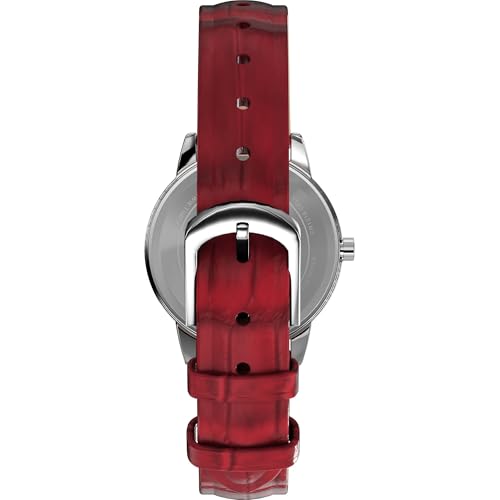 Timex Women's Easy Reader 30mm Watch – Silver-Tone Case White Dial with Red Croco Pattern Leather Strap