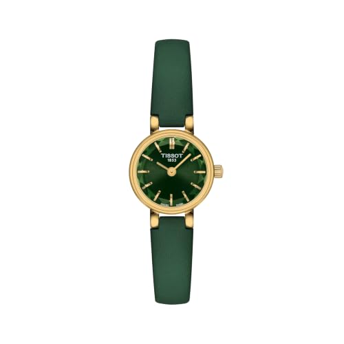 Tissot Womens Tissot Lovely Round 316L Stainless Steel case with Yellow Gold PVD Coating Quartz Watch, Green, Leather, 6 (T1400093609100)