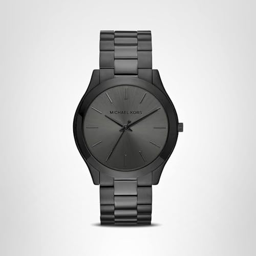 Michael Kors Men's Watch, Slim Runway Three-Hand Black Stainless Steel Men's Watch