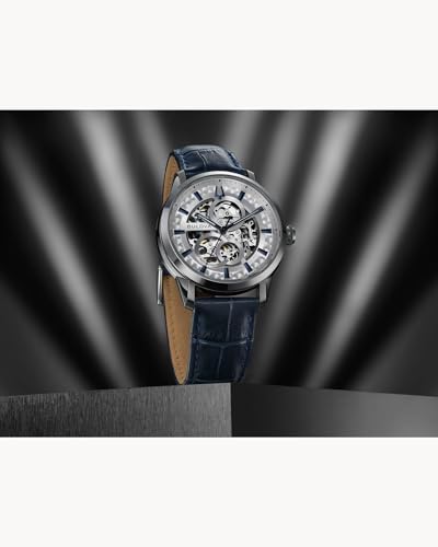 Bulova Sutton Automatic Skeleton Dial Blue Leather Strap Watch 40mm - 96A330