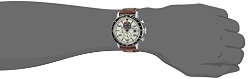 Citizen Men's Eco-Drive Weekender Brycen Chronograph Watch in Stainless Steel, Brown Leather Strap, Ivory Dial (Model: CA0649-06X)