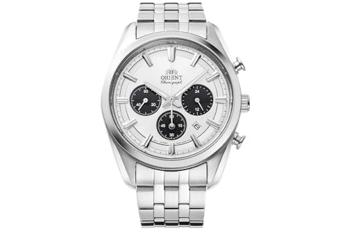 Orient Stretto Solar Chronograph 40mm White Dial Steel Strap Men's Watch RA-TX0305S10B