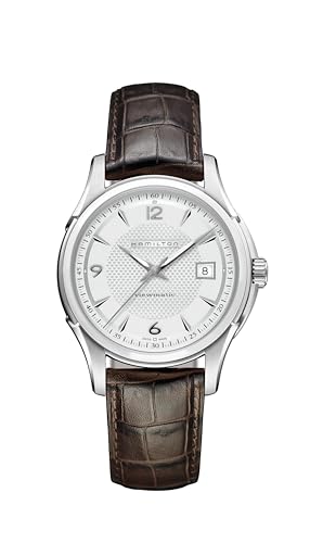 Hamilton Jazzmaster Automatic Men's Watch, 40mm Stainless Steel Case, Swiss Made, Silver Dial Analog Wrist Watch for Men, 50m Waterproof, Sapphire Crystal, 3-Hand Movement, Calf Leather Strap