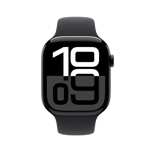 Apple Watch Series 10 [GPS, 46mm] - Jet Black Aluminum Case with Black Sport Band, M/L (Renewed Premium)
