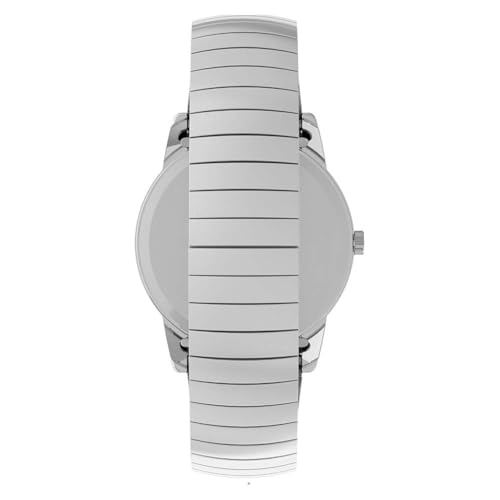 Timex Men's Easy Reader 35mm Day-Date Watch – Silver-Tone Case White Dial with Silver-Tone Expansion Band
