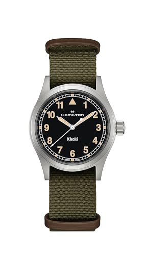 Hamilton Khaki Field Khaki Quartz Men's Watch, 38mm Stainless Steel Case, Swiss Made, Black Dial Analog Wrist Watch for Men, 50m Waterproof, Sapphire Crystal, Textile Strap