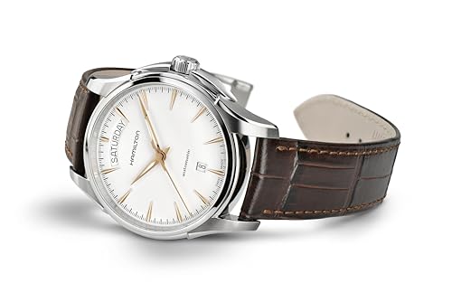 Hamilton Jazzmaster Automatic Men's Watch, 40mm Stainless Steel Case, Swiss Made, White Dial Analog Wrist Watch for Men, 50m Waterproof, Sapphire Crystal, Calf Leather Strap