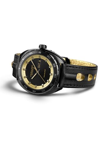 Hamilton American Classic Pan Europ Day Date Automatic Watch, 42mm Stainless Steel Case, Swiss Made, Black Dial Analog Wrist Watch, 50m Waterproof, Sapphire Crystal, Cow Leather Strap