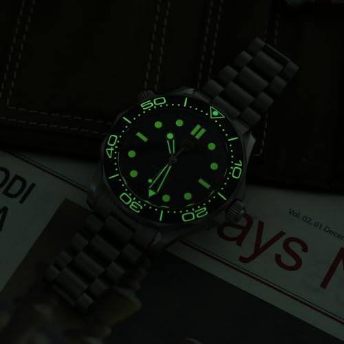 TACTICAL FROG Watchdives WD007 Sea Ghost NTTD Titanium Dive Watch for Men, 42 mm Bubble Sapphire Crystal Watch Mirror PT5000 Movement with Calendar Mesh Bracelet, Black Dial