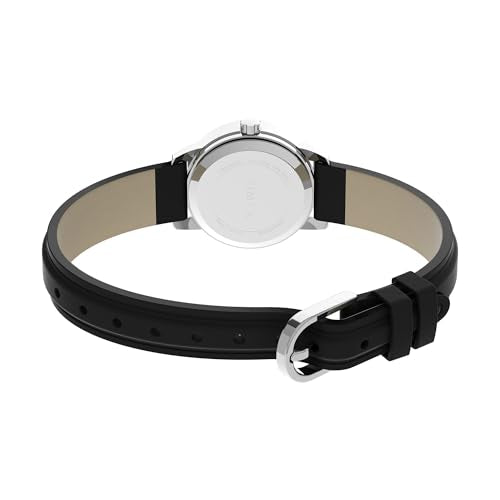 Timex Women's Easy Reader 25mm Watch – Silver-Tone Case White Dial with Black Leather Strap