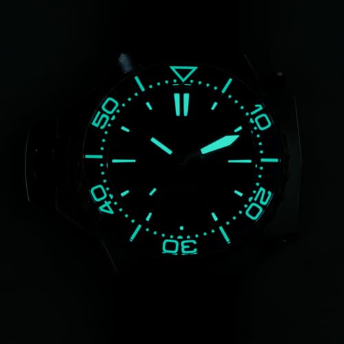 watchdives WD1968 PT5000 Automatic Dive Watch for Men, Black Dial Date Window Sapphire Crystal Watch, 300M Water Resistant Full Lume Ceramic Bezel BGW9 Luminous Leather Strap Watch