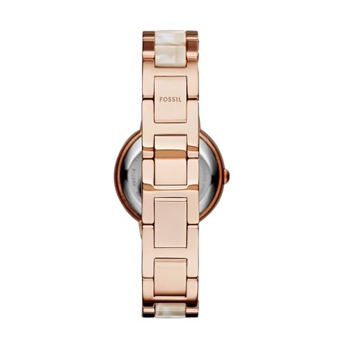 Fossil Women's Watch, Virginia Quartz Stainless Steel and Acetate Three-Hand Watch for Women, Color: Rose Gold/White Horn