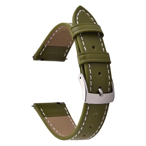 PTFULUOS 20mm 22mm Super Soft Leather Watch Bands for Women, Stainless Steel Polished Buckle,Simple Quick Release Lightweight Replacement Strap (Green, 22MM)