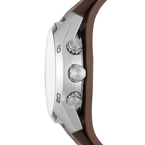 Fossil Men's Watch, Coachman Quartz Stainless Steel and Chronograph Leather Watch for Men, Color: Silver, Brown