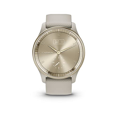 Garmin Vivomove Trend - Cream Gold Stainless Steel Bezel with French Gray Case & Silicone Band (Renewed), Adjustable