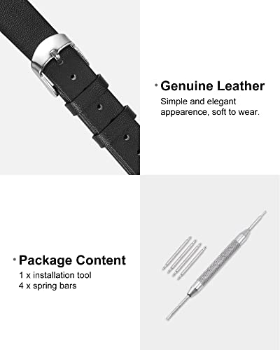 uxcell Black Genuine Leather Band 12mm Width, Flat Thin Elegant Leather Watch Strap for Women