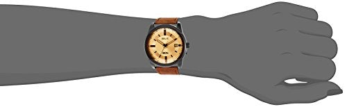 Relic by Fossil Men's Everet Three-Hand Day Date Black Alloy Metal and Brown Leather Band Watch, Watch for Men
