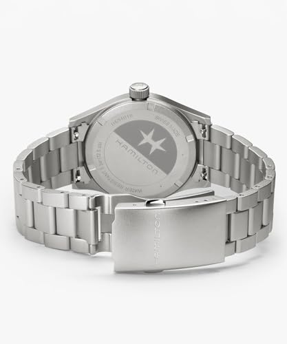 Hamilton Khaki Field Khaki Quartz Men's Watch, 38mm Stainless Steel Case, Swiss Made, Black Dial Analog Wrist Watch for Men, 50m Waterproof, Sapphire Crystal, Stainless Steel Strap
