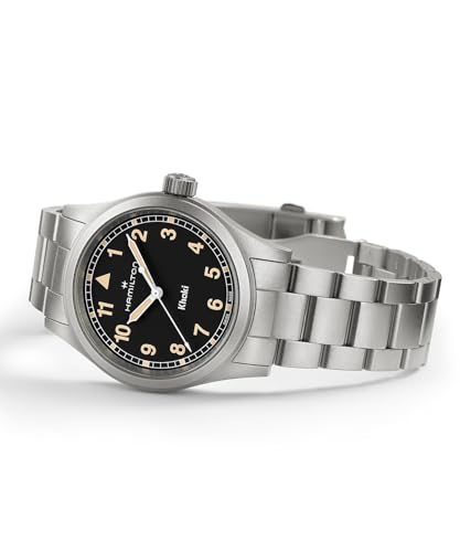 Hamilton Khaki Field Khaki Quartz Men's Watch, 38mm Stainless Steel Case, Swiss Made, Black Dial Analog Wrist Watch for Men, 50m Waterproof, Sapphire Crystal, Stainless Steel Strap