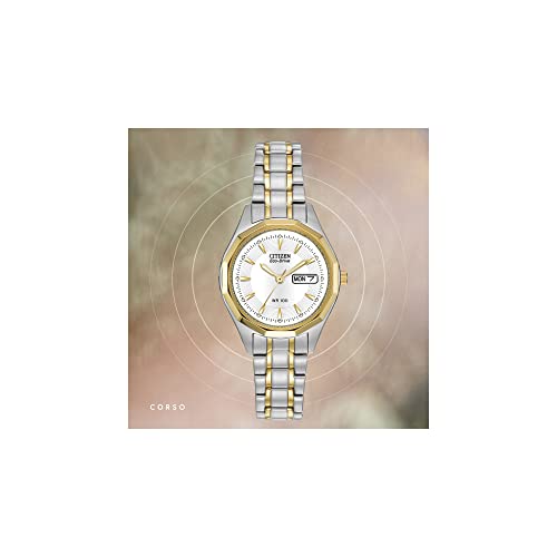 Citizen Women's Eco-Drive Dress Classic Watch in Two-Tone Stainless Steel, White Dial (Model: EW3144-51A)