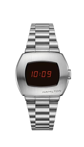 Hamilton American Classic PSR Quartz Men's Watch, 41mm x 35mm Stainless Steel Case, Swiss Made, Red Dial Analog Wrist Watch for Men, 100m Waterproof, Sapphire Crystal, Stainless Steel Strap