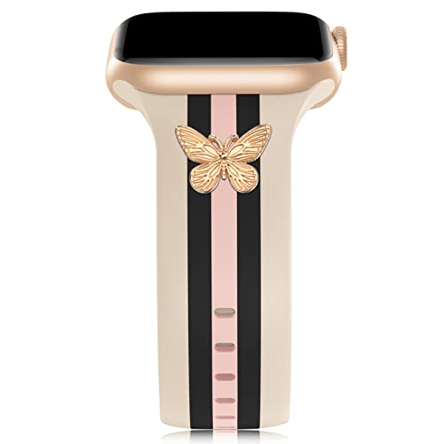 Designer Band with Charms Decor Compatible with Apple Watch Band 38mm 40mm 41mm 42mm 44mm 45mm 46mm 49mm Women Men, Stylish Silicone Sport Wristbands for iWatch Series 11 10 9 8 7 6 5 4 3 2 1 SE/3 Ultra 2/3