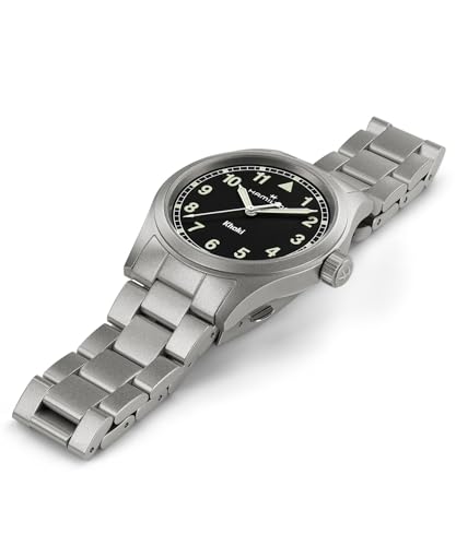 Hamilton Khaki Field Khaki Quartz Men's Watch, 38mm Stainless Steel Case, Swiss Made, Black Dial Analog Wrist Watch for Men, 50m Waterproof, Sapphire Crystal, Stainless Steel Strap