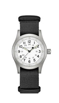 Hamilton Khaki Field Mechanical Men's Watch, 38mm Stainless Steel Case, Swiss Made, White Dial Analog Wrist Watch for Men, 50m Waterproof, Sapphire Crystal, Textile Strap