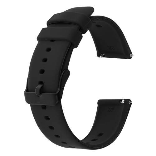 Giantree Silicone Watch Bands, Quick Release Waterproof Soft Rubber Replacement Straps with Silver Plated Stainless Steel Buckle Compatible with Smart Watch Sport Watch for Men Women (22mm, Black)