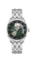 Hamilton Jazzmaster Open Heart Automatic Men's Watch, 40mm Stainless Steel Case, Swiss Made, Green Dial Analog Wrist Watch, 50m Waterproof, Sapphire Crystal, 3-Hand Movement, Stainless Steel Strap