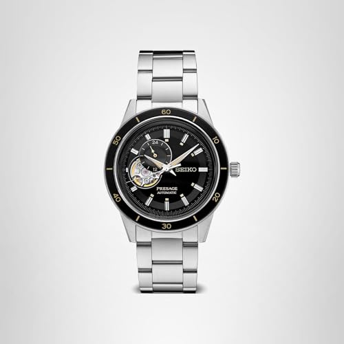 SEIKO SSA425 Automatic Watch for Men - Presage Collection - Black Open-Aperture Dial with Vintage 1960s Watch Inspiration - 50M Water Resistant