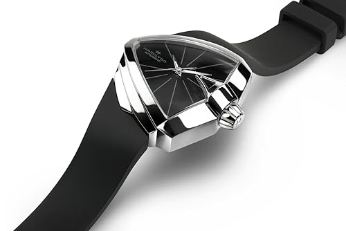 Hamilton Ventura Automatic Men's Watch, 34mm x 38mm Stainless Steel Case, Swiss Made, Black Dial Analog Wrist Watch for Men, 50m Waterproof, Sapphire Crystal, Rubber Strap