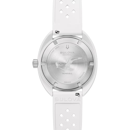 Bulova Men's Oceanographer Snorkel Ceramic Case and White Perforated Rubber Strap Watch, Day Date 100M WR