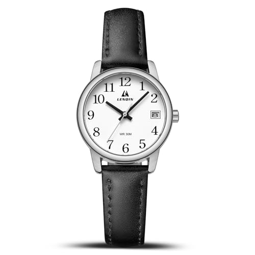 LN LENQIN Ladies Watches Analog Quartz Watch for Women Waterproof Women's Wrist Watches Easy Reader Womens Watch with Leather Strap（Black Silver White）