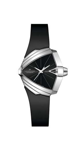 Hamilton Ventura Automatic Men's Watch, 34mm x 38mm Stainless Steel Case, Swiss Made, Black Dial Analog Wrist Watch for Men, 50m Waterproof, Sapphire Crystal, Rubber Strap